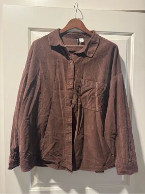 Casual Corduroy Button-Up Shirt - Brown